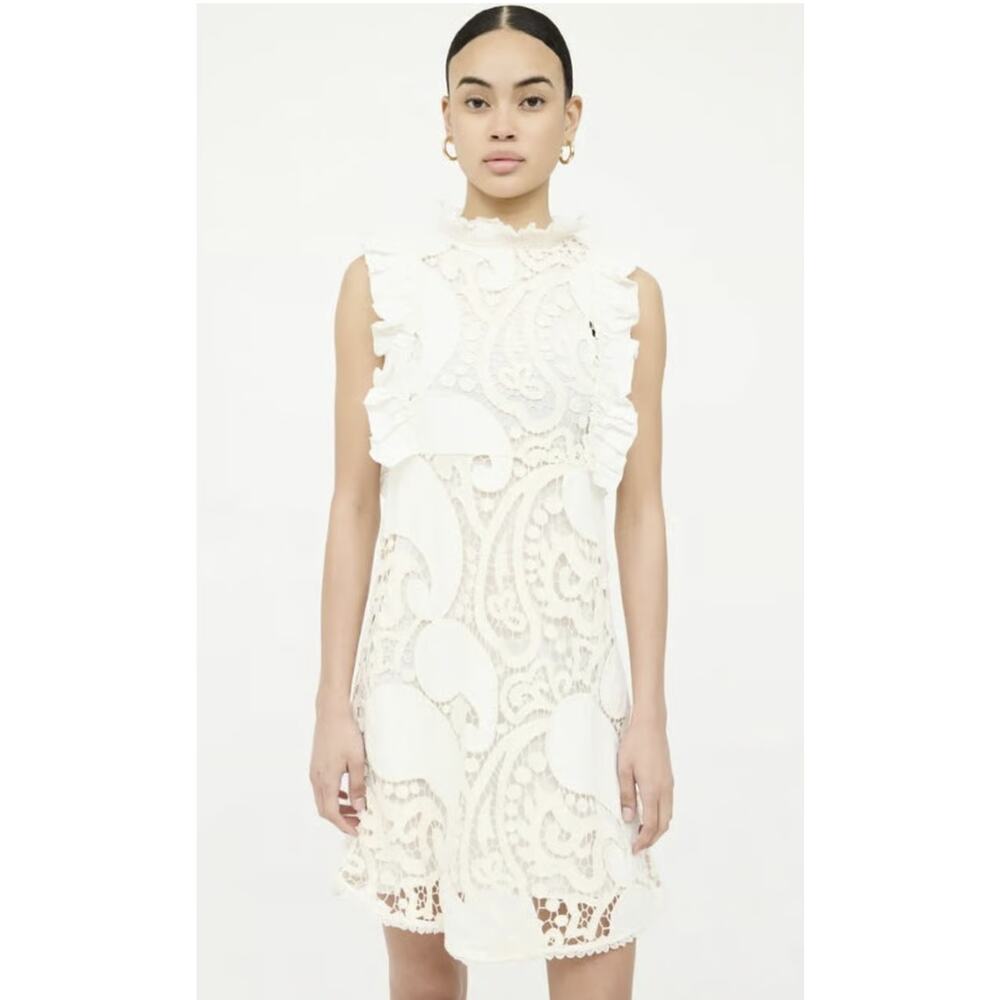 See by Chloé White Lace Ruffle Midi Dress